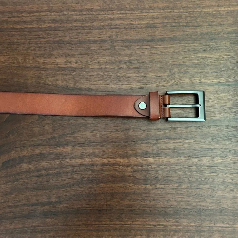 Bullko Brown Leather Belt Silver Buckle Size